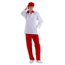 Куртка работника кухни мужская белая с красным воротником [00100]