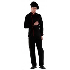 Куртка шеф-повара черная мужская с манжетом (отделка красный кант) [00002]