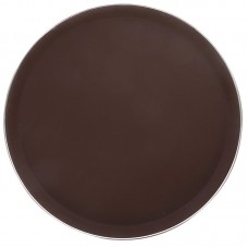 Поднос прорезиненный круглый 400 мм коричневый с ободком из нержавеющей стали [1600CT Brown]